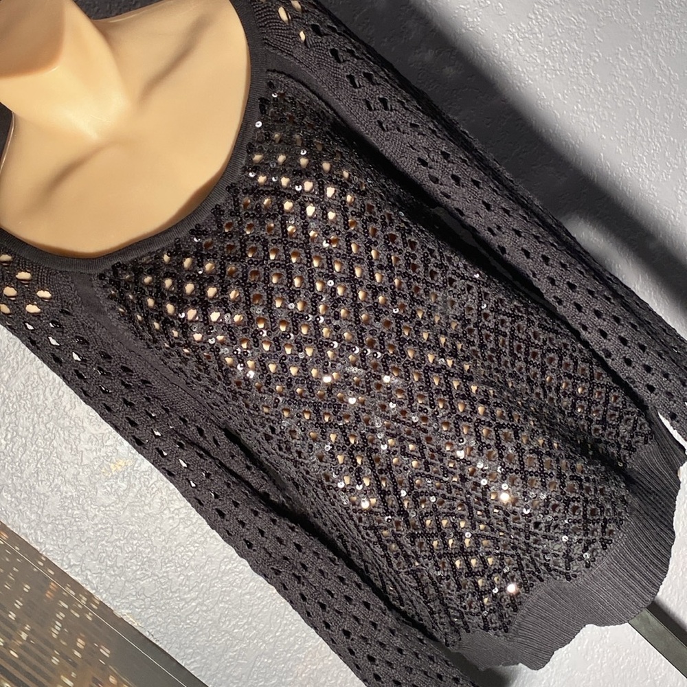 INC - open knit sweater: black sequin l/s - XL
